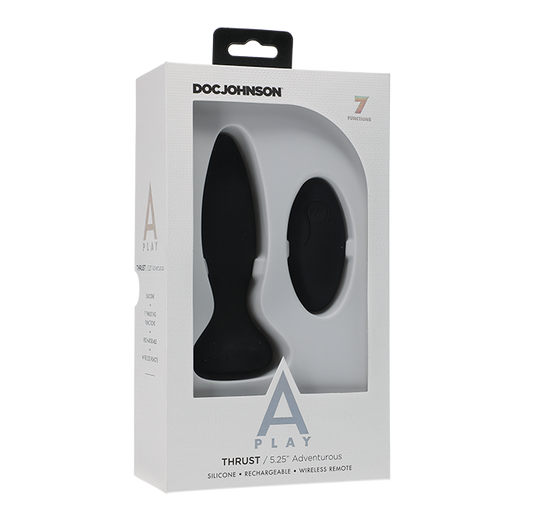 Doc Johnson A-Play Thrust - Adventurous - Rechargeable Silicone Anal Plug With Remote (Black)