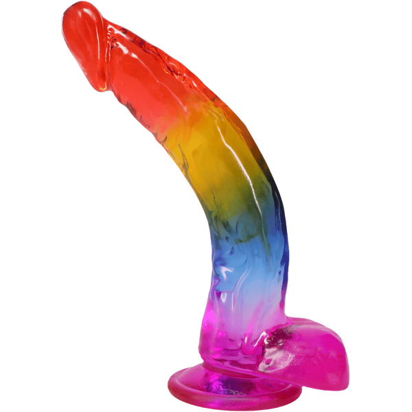 Doc Johnson Crystal Jellies 9.5" Realistic Cock With Balls Rainbow