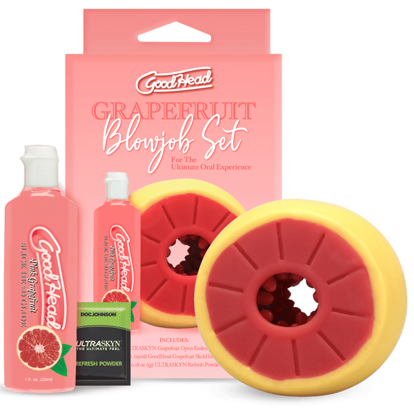 Doc Johnson GoodHead Grapefruit Blowjob Set - Grapefruit Stroker + Slick Head Glide