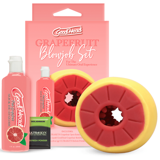 Doc Johnson GoodHead Grapefruit Blowjob Set - Grapefruit Stroker + Slick Head Glide