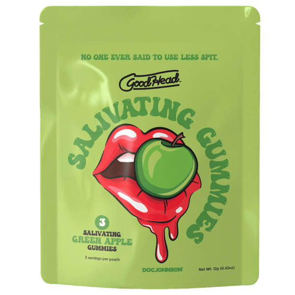 Doc Johnson GoodHead Salivating Gummies - 24 X Display (3 Pcs Per Pouch) 12g - Green Apple