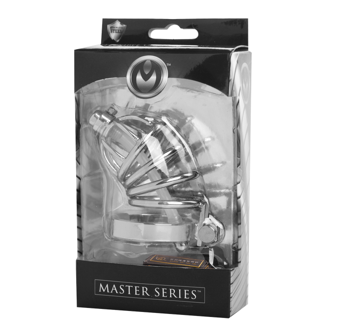 Master Series Stainless Steel Chastity Cage With Silicone Urethral Plug