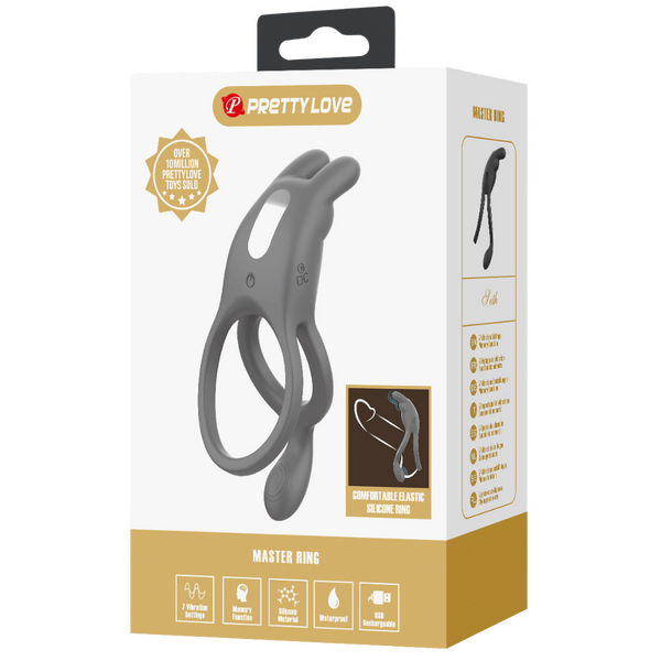 Pretty Love Master Ring - Seth Vibrating Couples Cock Ring (Grey)