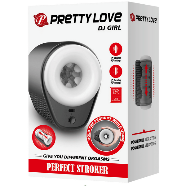 Pretty Love DJ Girl Perfect Vibrating Thrusting Stroker Black