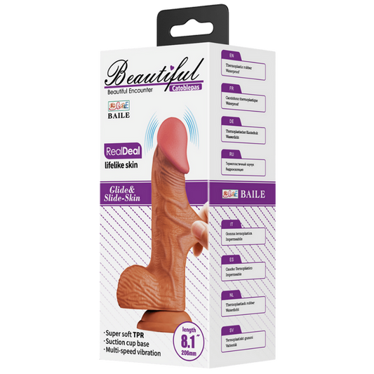 Baile Beautiful Encounter Catoblpas Realistic Vibrating Dildo 8.1" Tan
