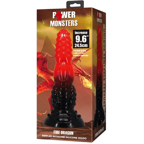 Power Monsters Fire Dragon 9.6" Rippled Monster Silicone Fantasy Dildo