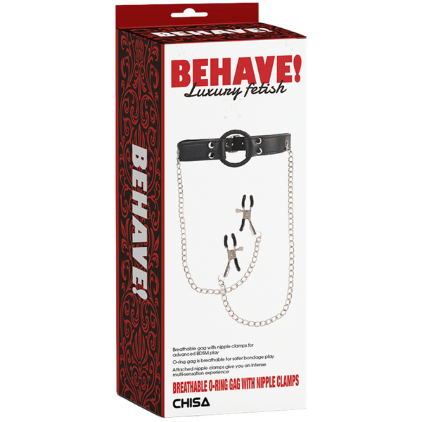 Chisa BEHAVE! Breathable O-Ring Gag With Nipple Clamps