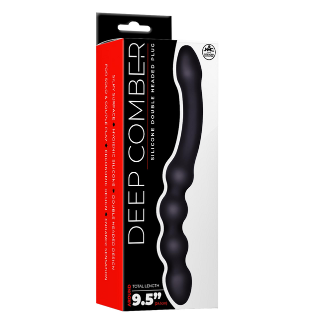 Excellent Power Deep Comber Silicone Ribbed Double Headed Plug (Black)