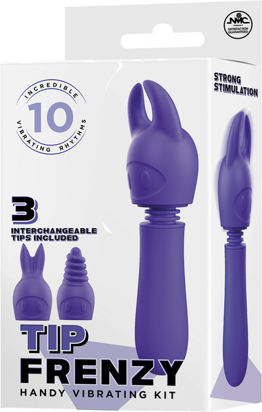 Excellent Power Tip Frenzy Vibrating Wand with 3 Interchangeable Trips Purple