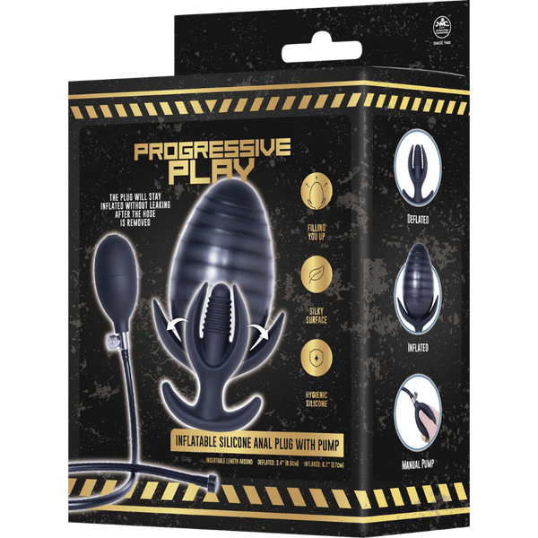 Excellent Power | Inflatable Silicone Anal Plug With Plug (Black)