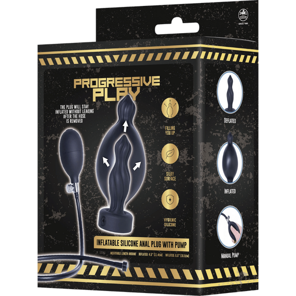 Excellent Power | Inflatable Silicone Anal Plug With Plug (Black)