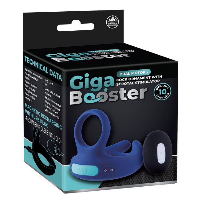 Excellent Power Giga Booster - Dual Motor Cock Ornament With Scrotal Stimulator (Blue)
