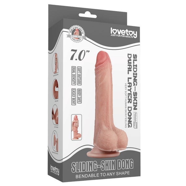 Lovetoy 7" Sliding Skin Dual Layer Dong (Flesh)