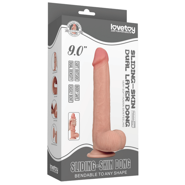 Lovetoy 9" Sliding Skin Dual Layer Dong (Flesh)