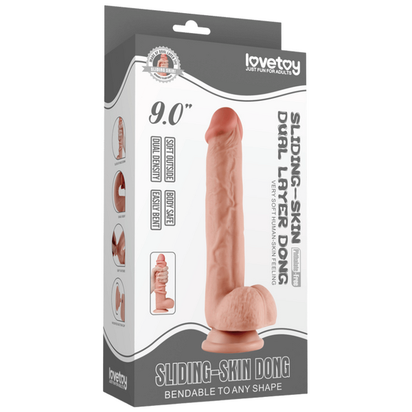 Lovetoy 9" Sliding Skin Dual Layer Dong (Flesh)