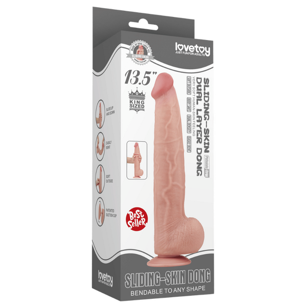 Lovetoy 13.5" King Sized Sliding Skin Dual Layer Dong (Flesh)