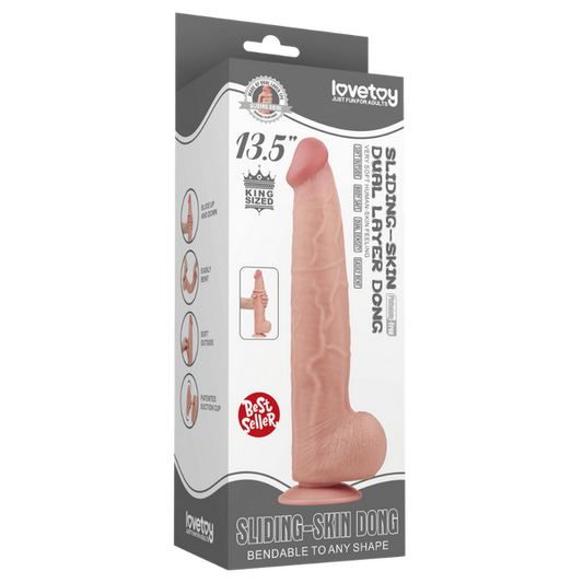 Lovetoy 13.5" King Sized Sliding Skin Dual Layer Dong (Flesh)