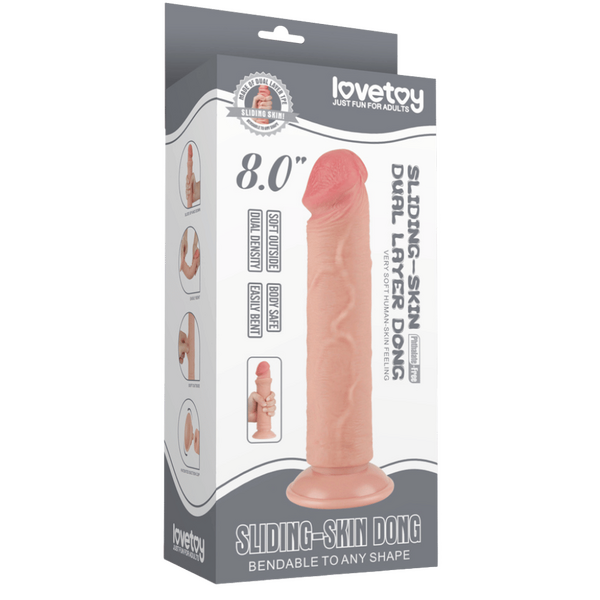 Lovetoy 8" Sliding Skin Dual Layer Dong (Flesh)