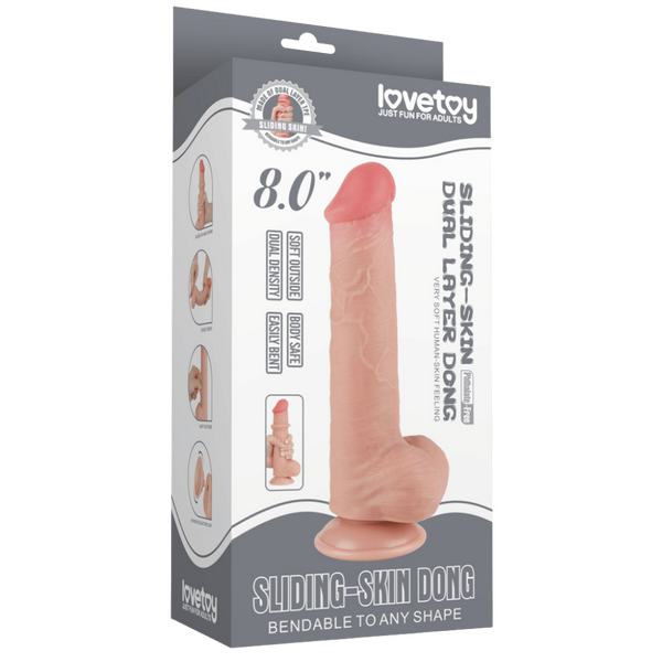 Lovetoy 8" Sliding Skin Dual Layer Dong (Flesh)