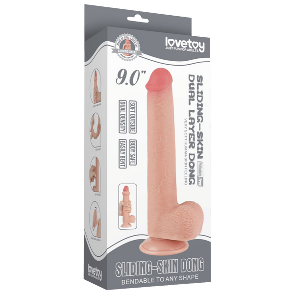 Lovetoy 9" Sliding Skin Dual Layer Dong (Flesh)