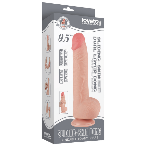 Lovetoy 9.5" Sliding Skin Dual Layer Dong (Flesh)