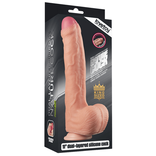 Lovetoy Nature Cock King Sized 11" Dual Layered Platinum Silicone Cock (Flesh)