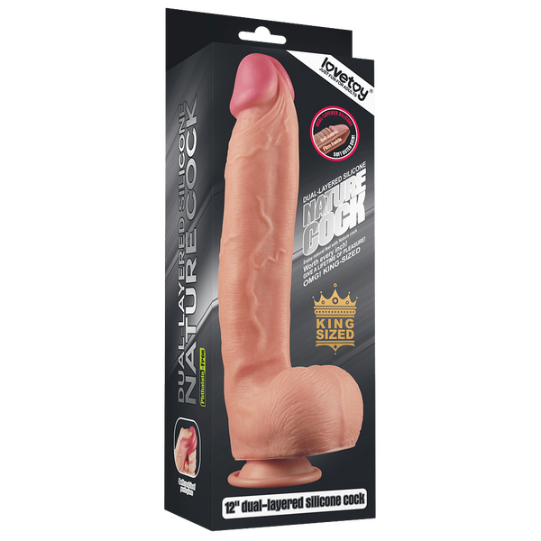 Lovetoy Nature Cock King Sized 12" Dual Layered Platinum Silicone Cock (Flesh)