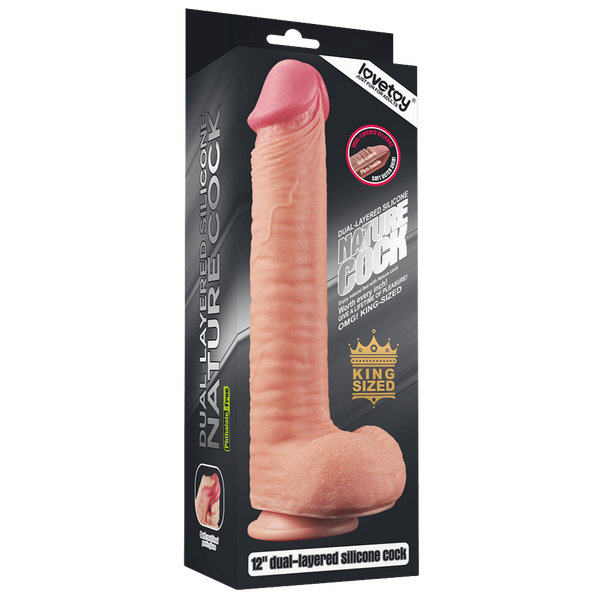 Lovetoy Nature Cock King Sized 12" Dual Layered Platinum Silicone Cock (Flesh)