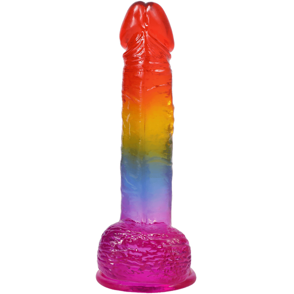 Doc Johnson Crystal Jellies 8.5" Realistic Cock With Balls Rainbow