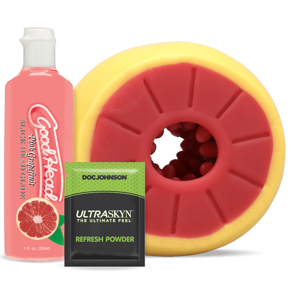 Doc Johnson GoodHead Grapefruit Blowjob Set - Grapefruit Stroker + Slick Head Glide