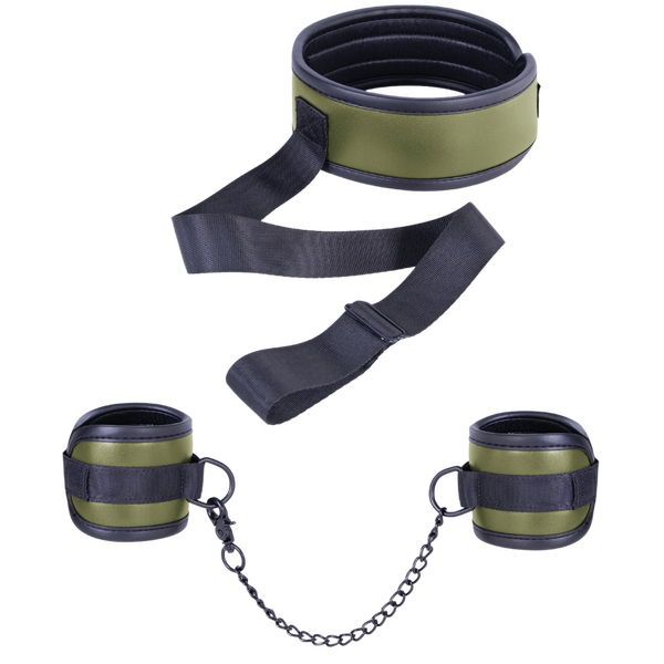 Excellent Power Naughty Moment Collar With Handcuffs Green