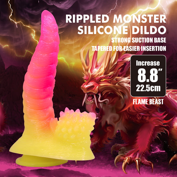 Power Monsters Flame Beast 8.8" Rippled Monster Silicone Fantasy Dildo
