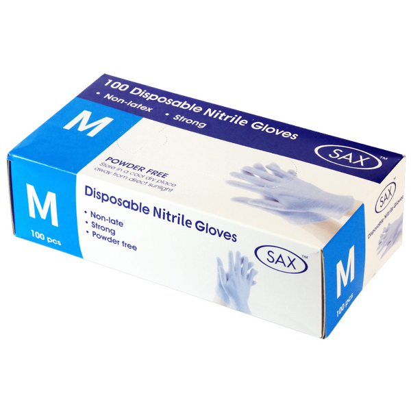 Sax Disposable Nitrile Gloves - Blue Medium (100 X Pack)