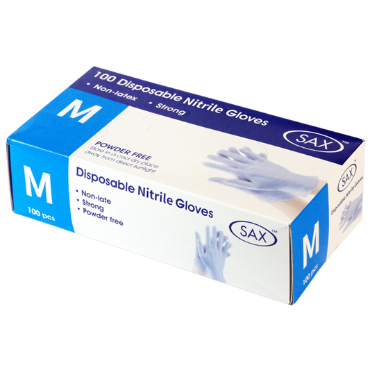 Sax Disposable Nitrile Gloves - Blue Medium (100 X Pack)