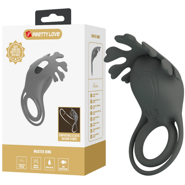 Pretty Love Master Ring - Ruben Vibrating Couples Cock Ring (Grey)