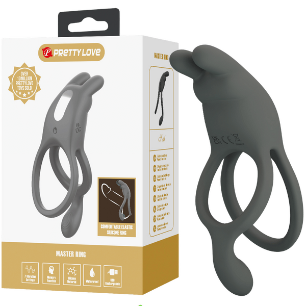 Pretty Love Master Ring - Seth Vibrating Couples Cock Ring (Grey)