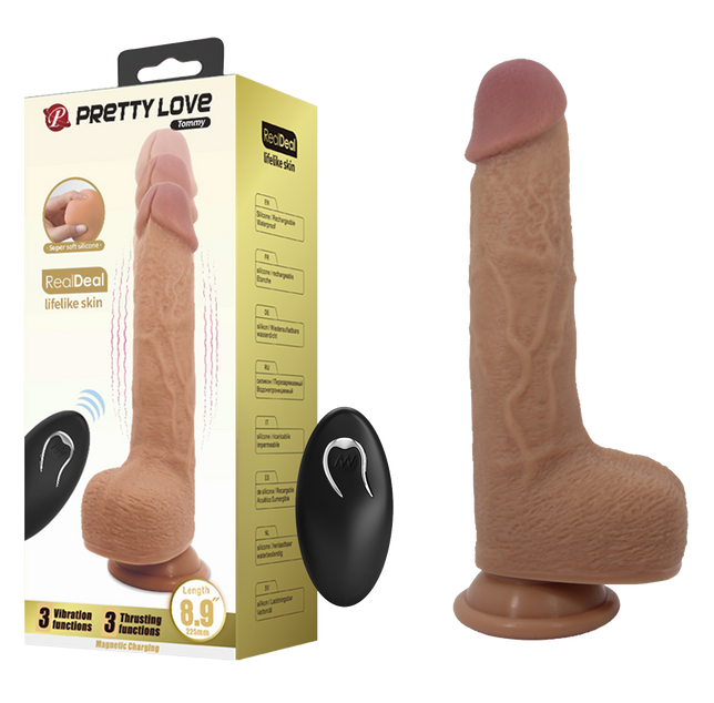 Pretty Love Tommy Thrusting Vibrating Dildo w Remote Flesh