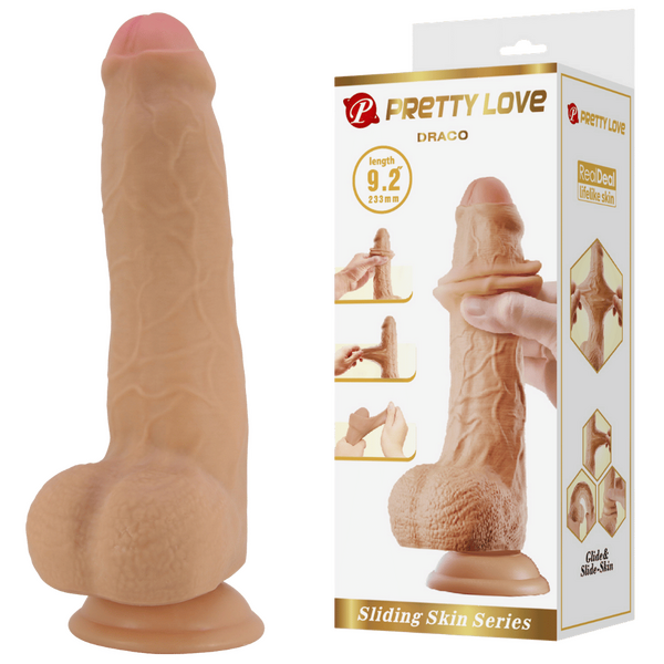Pretty Love Sliding Skin Series - Draco 9.2" Dildo Flesh