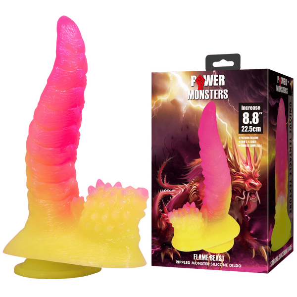 Power Monsters Flame Beast 8.8" Rippled Monster Silicone Fantasy Dildo