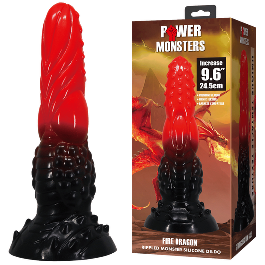 Power Monsters Fire Dragon 9.6" Rippled Monster Silicone Fantasy Dildo