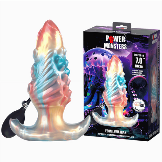 Power Monsters Ebon Leviathan 7" Rippled Monster Silicone Fantasy Inflatable Anal Plug