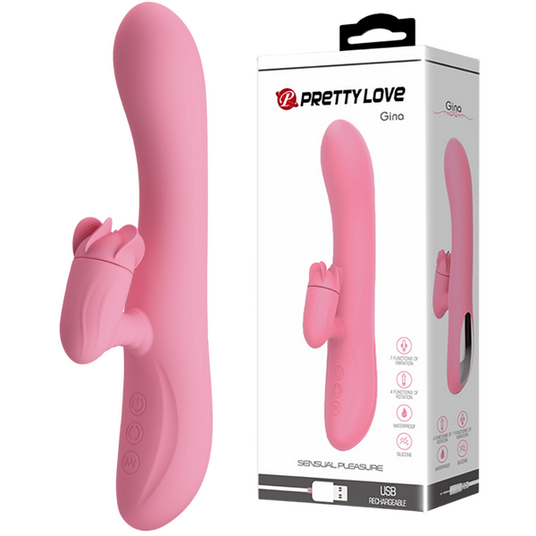 Pretty Love Gina Rotating Tongue Rabbit Vibrator Pink