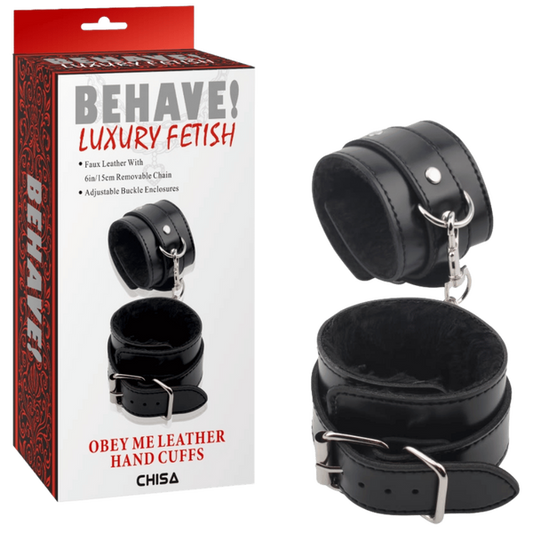 Chisa BEHAVE! Obey Me Leather Hand Cuffs (Black)