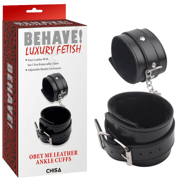 Chisa BEHAVE! Obey Me Leather Ankle Cuffs (Black)