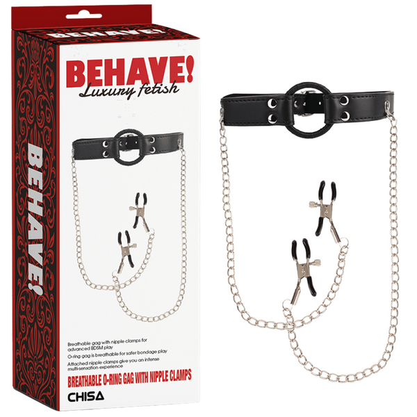 Chisa BEHAVE! Breathable O-Ring Gag With Nipple Clamps