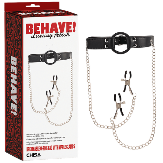 Chisa BEHAVE! Breathable O-ring Gag With Nipple Clamps