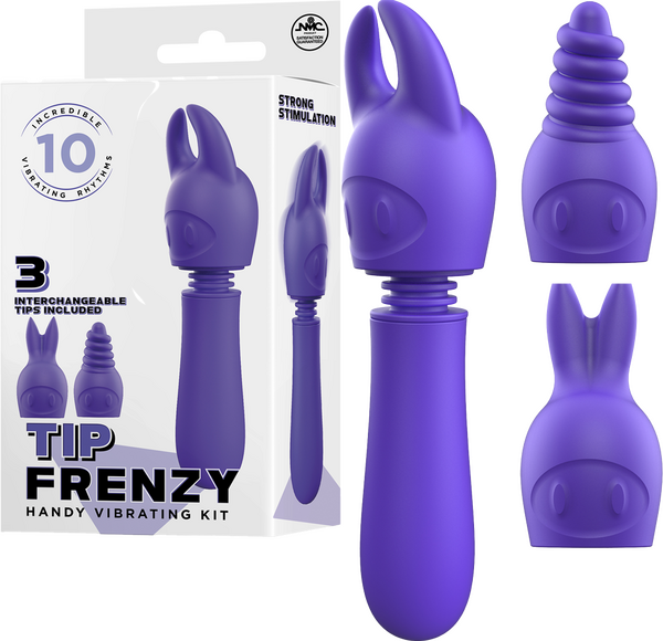 Excellent Power Tip Frenzy Vibrating Wand with 3 Interchangeable Trips Purple