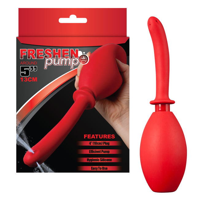 Excellent Power Freshen Pump 5"/13cm Douche with Silicone Ball Pump Red