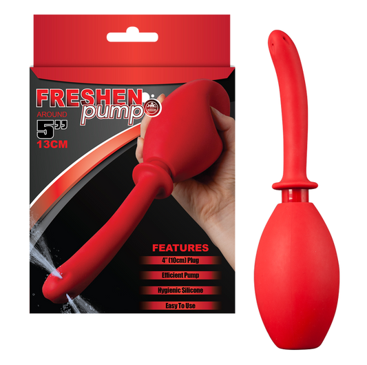 Excellent Power Freshen Pump 5"/13cm Douche with Silicone Ball Pump Red