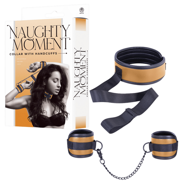 Excellent Power Naughty Moment Collar With Handcuffs Brown